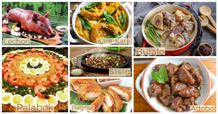 A collage of the seven best dishes of the Filipino culture.